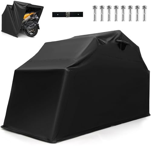 GiantexUK Motorcycle Tent, 342 x 137 x 193cm Large Waterproof Motorbike Shelter Cover with 8 Ground Bolts & Mesh Windows, Metal Frame Oxford Fabric Outdoor Bike Mobility Scooter Storage Shed