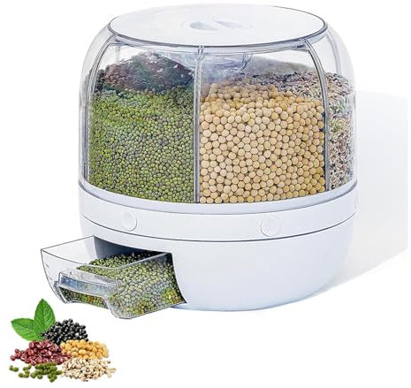 HAZARA Distributeur D Aliments Sec Avec 6 Divisions, Rotation à 360° ， Distributeur De CéRéAles Obtenez Des CéRéAles En Un Clic ， Food Dispenser Convient Pour DéBarras (Capacité 10kg)