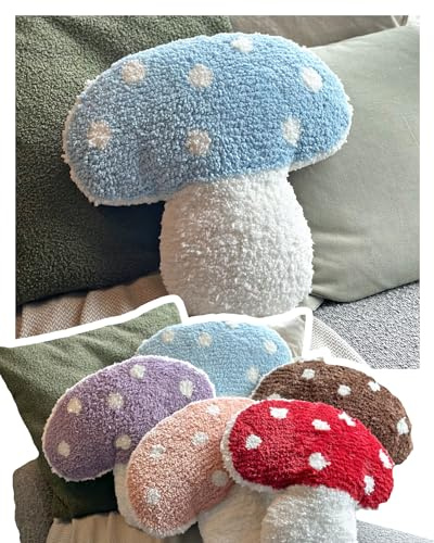 Dreamstall svamp prydnadskudde tuftad svampformad dekorativ kudde 38 cm x 38 cm – svampdekor för säng, soffa, vardagsrum (blå)