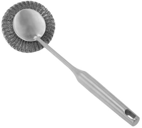 Estropajo de Acero Inoxidable con Mango Largo, Estropajo de Lana de Acero, Limpieza Profunda, Estropajo para Platos, Elimina Manchas Rebeldes, Cepillo para Fregar Platos a Prueba (Silver)