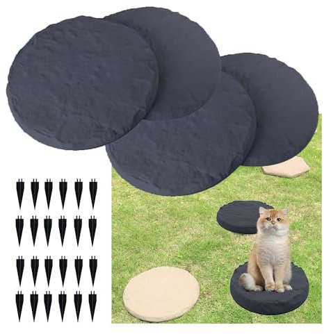 4 piezas de piedras de paso para jardín, juego de piedras redondas para exteriores, piedras para paisajismo al aire libre, piedras grandes para paisajismo, para pasarela de jardín al aire libre(Nero)