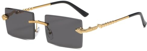 LJCZKA Rechteck Randlose Sonnenbrille, Retro Quadratische Sonnenbrille für Damen Herren Mode Rahmenlose Brillen Sonnenbrille Metallrahmen UV400 Schutz