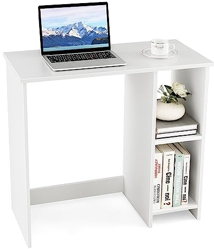 FANTASK Kleiner Schreibtisch, Computertisch mit 2 Fächern, PC-Tisch, Bürotisch für kleine Räume, weiß, 80 x 40 x 74 cm