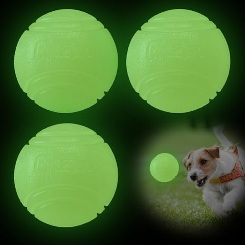 Duronge 3 Stück Glow In The Dark Hundeball, 6cm Unzerstörbarer Hundeball Spielzeug, Bounce Hundebälle aus Naturkautschuk, Leuchtball, Hund Interaktive Hund Ball für Kleine, Mittlere und Große Hunde