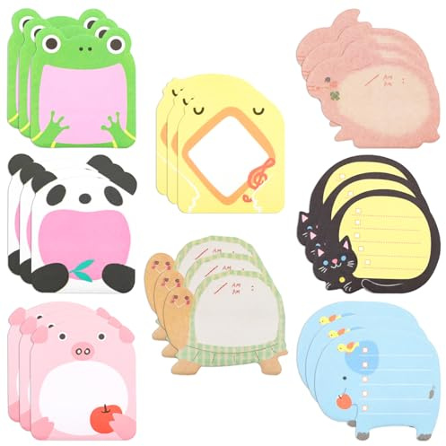 NEUTYPECHIC 24 Stück Haftnotizen, 8 Tiere zur Auswahl, selbstklebende Blätter 8 × 5,4 cm, Kawaii Haftnotizen, 20 Blatt pro Buch, für Kühlschrank, Kinder