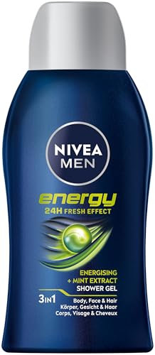 NIVEA MEN Energy - Gel doccia mini, a pH neutro, con profumo tonificante ed effetto fresco, 24 ore, doccia crema con menta naturale per uomini (50 ml)