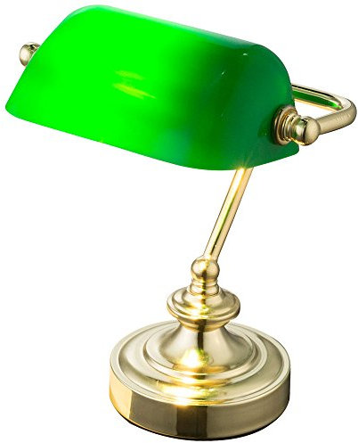 Tischleuchte beweglich Bankerleuchte Messing grün Schreibtischleuchte Vintage, Metall Acryl, 1x LED 6W 380Lm warmweiß, LxBxH 19x16,5x24 cm