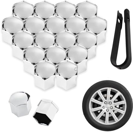 tianshao 20 Pezzi Copridadi Ruota per Ford Focus 2 mk2 2005-2010 2011, Copri Dado Esagonale per Pneumatici Tappi Protettivi Bulloni e Dadi Ruota,Silver-19mm