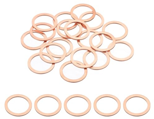 PATIKIL 18PCS M20 Copper Washers, M20x26x1.5mm Copper Crush Washer Metric Flat Washers Sealing Washers Assortment Kit Oil Drain Plug Gasket Ring for Automotive Battery Vehicles Screws Bolt