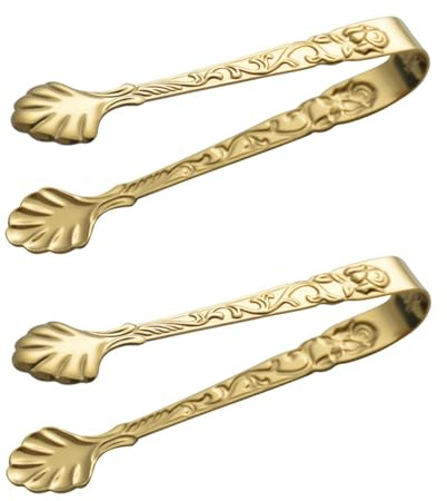 2Pcs Gold Mini Serving Tongs, Vintage Rose Relief Handle Ice Cube Clips Sugar Tongs, for Tea Coffee Appetizers Desserts Sugar
