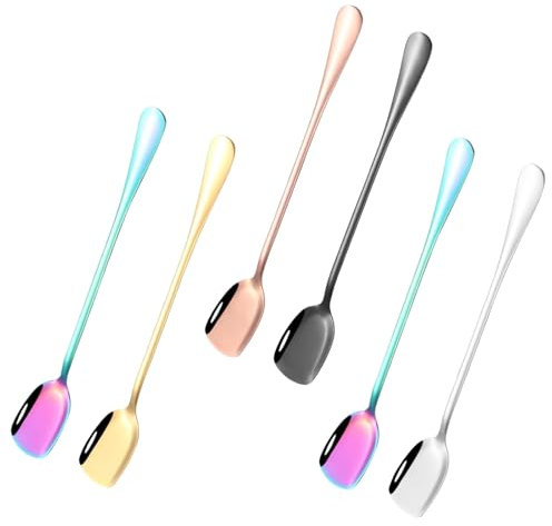 6 Pezzi Cucchiai per Latte Macchiato, Cucchiai da Gelato con Manico Lungo in Acciaio Inossidabile, Cucchiaio da Caffè, Cucchiaini da Tè per Cocktail, Soda, Milkshake