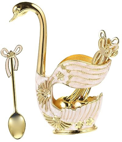 Zerodeko Swan Tableware Metal Dessert Spoons Ice Cream Spoon Storage Holder Cake Workmanship Easy Storage