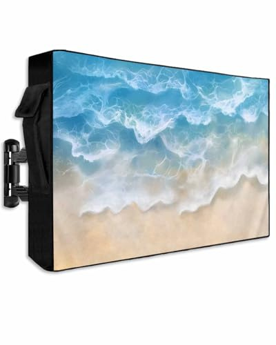 Waterproof Outdoor TV Cover 48 to 50 Inch, Seaside Beach Blue Waves Outside Flat Screen Televisions Weatherproof Cover Size 48L x 30H, Summer Ocean Nautical Theme TV Protector With Zipper