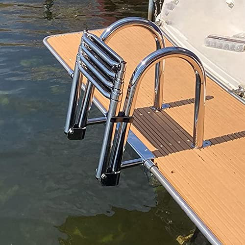 OZBMA Heavy Duty Swim Deck Ladder Swimming Pool 4 Step Folding Boat Ladder, Heavy Duty Swimming Ladder for Dock Pool Pontoon Fishing Boat, Removable Rear Entry Telescoping Boarding Ladder