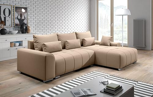 AXLIVING Eckschlafcouch mit Bettkasten Rivolli 260 cm beige