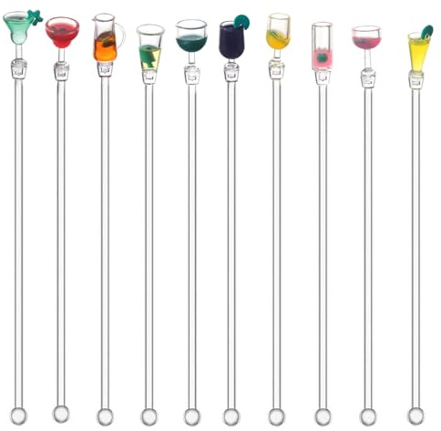 10Pcs Cocktail Drinks Tropical Drink Stirrers Acrylic Cocktail Cute Cocktail Sticks Drink Mixer Bar Stirring Mixing with Colorful Miniature Accessory