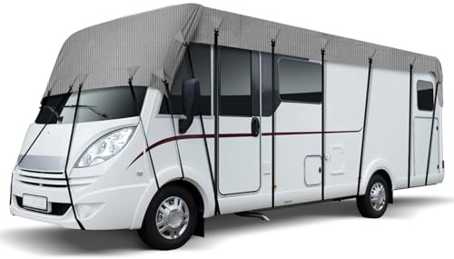 Housse de toit pour caravane, 4 couches imperméables et résistantes en gris pour camping-car, bâche respirante et anti-poussière pour caravane (7,5 x 3 m)