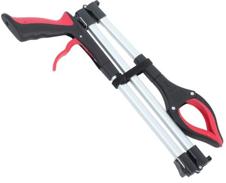 BAZEITFLOW Herramienta para Recoger Basura sin Doblar de Agarre Plegable de Tres Pliegues Aleación de Aluminio y Pp Mango Largo Adecuado para Trabajos Sanitarios en Interiores y Exteriores