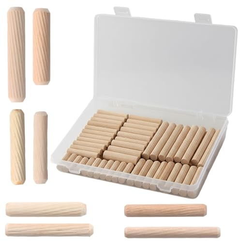 245 Pcs Wooden Dowels with Box, 6mm 8mm 10mm Dowel Rods for Craft, Wooden Dowels, Round Hardwood Woodwork Doweling Rods 8 Sizes, Dowel Pins for Furniture DIY Crafting