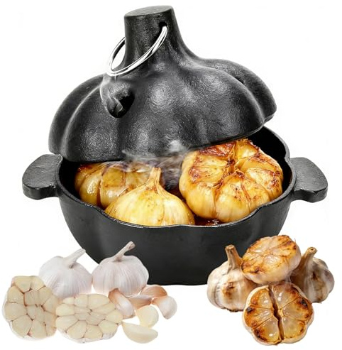 Cast Iron Smoker Roaster & Garlic Roster Baker, Smoker Roaster, Garlic Cooker, Cast Iron Baker, for Oven and BBQ, Large Cocotte for Smoky, Flavorful Vegetables, Meats or Wood Chips