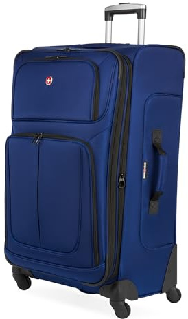 SWISSGEAR Sion Softside Expandable Spinner Luggage Durable Lightweight Travel Suitcase, Blue, Checked-Large