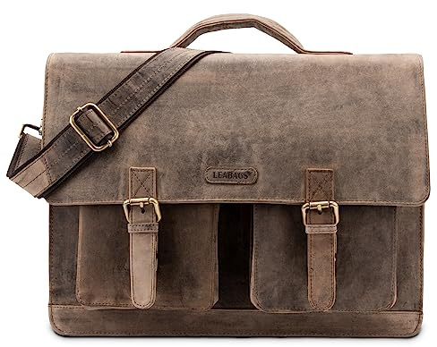LEABAGS Leder Aktentasche Herren & Damen I Echtleder Laptoptasche bis 15 Zoll I Umhängetasche mit Schultergurt I Schultertasche I Messenger Bag I Arbeitstasche I Lehrertasche