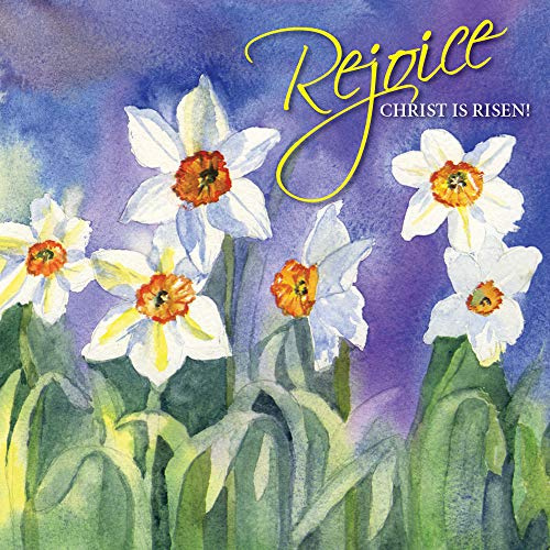 Religious Easter Cards - Rejoice! He is Risen!, pack of 5, with white envelopes, with Bible verse inside these Christian Easter cards, by Just Cards Direct