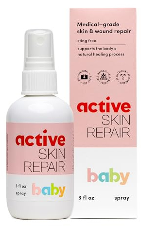 Active Skin Repair Natural, Non-Toxic, No Sting Baby Spray First Aid Safe For Use on Diaper Rash, Baby Acne, Eczema, Cuts, Wounds, Scrapes, and Other Skin Irritations (3 oz. Spray)