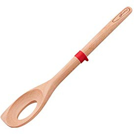 Lagostina Utensili da Cucina Ingenio Eco in Legno con Anello di Sicurezza in Silicone (cucchiaione per Risotto)