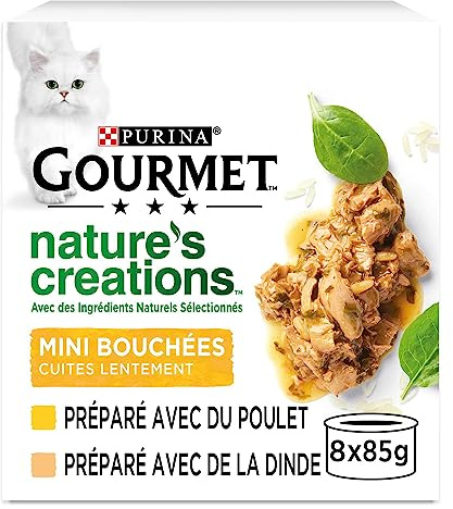 GOURMET Nature'S Creations, katt, minibitar, spenat och tomatfyllning, kalkonfyllning av spenat och palsternacka, 8 x 85 g, set med 12