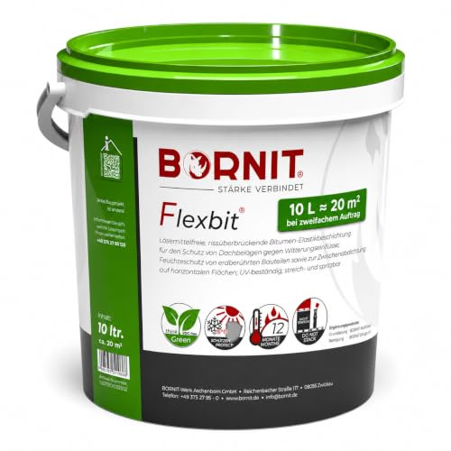 BORNIT Flexbit 10L Flachdachabdichtung Dachabdichtung Latex hochflexibel | [Alternative zu Flüssigkunststoff / EPDM-Folie] ca. 20m²/ Profi Anstrich Dichtmasse wasserdicht Garagendach abdichten Dach