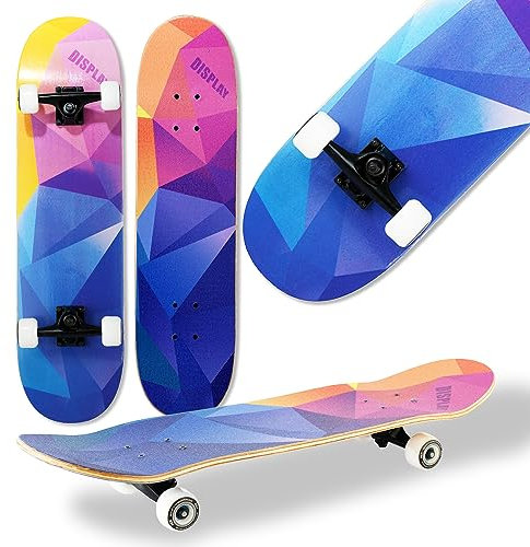 WeLLIFE Skateboard für Anfänger, 80x20cm Holz Skateboard Kinder, Jugendliche Erwachsene,ABEC-9 Kugellager, 9 Schichten Ahorn Double Kick Skate Concave Trick (DBL463)