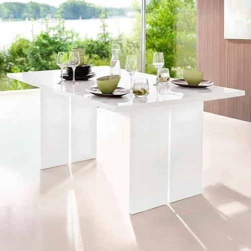 Dmora Table à manger fixe moderne, Made in Italy, Table design rectangulaire, Table de cuisine, 160x90h75 cm, couleur blanc brillant