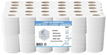 Blancoplata - Papel Higiénico 100% Celulosa 2 capas (56 rollos de 60m)