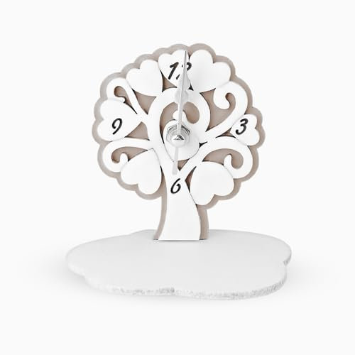 Albalù Bomboniera Orologio Albero Della Vita 10x10 cm – Orologio da Appoggio con Design Legno, Scatola Inclusa – Bomboniere Cresima Ragazzo, Bomboniere Comunione Bambina - Tortora