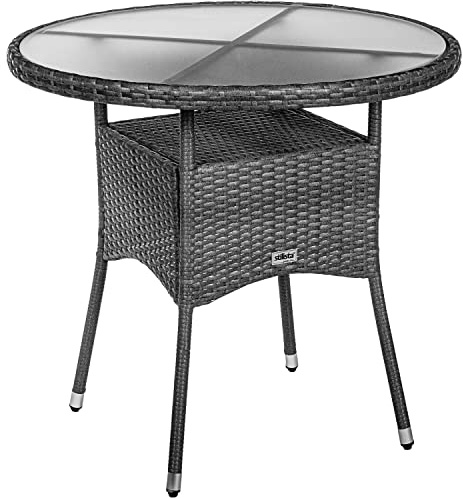 STILISTA Beistelltisch rund Milch-Glas Tischplatte Polyrattan, Farb- und Größenwahl, 80 cm grau