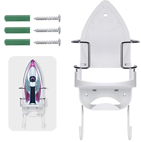 Muross Wall Mounted Iron Rack Universal Ironing Board Hanger Household Electric Iron Holder Heat-Resistant Hanging Accessories for Laundry Rooms Home Hotel Offices Storage(White)