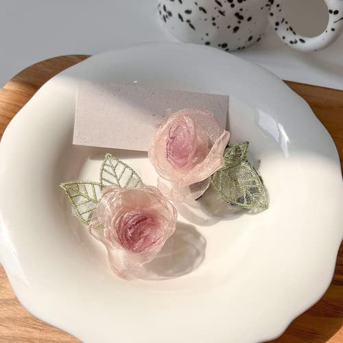 Hochzeitsspangen, Rosa Blumen-Haarspangen, Haarschmuck für Frauen, Mädchen, Kinder, 2 Stück, Elegant, Organza, Kopfbedeckung, Styling-Werkzeuge für Party, Hochzeit, Alltag
