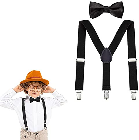 Bretelle per Bambini Papillon, Bretelle Y e Papillon Set, Bretelle con Papillon Set, Bretelle per Bambini a Forma di Y, Set di Cinghie Regolabili per Papillon, Universali per Ragazzi e Ragazze