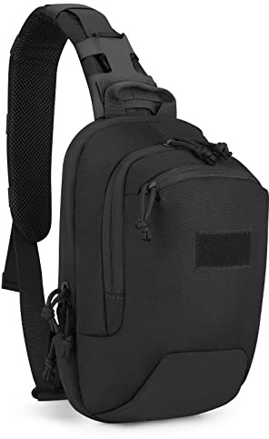 HUNTVP Taktisch Brusttasche Militärisch Schultertasche Tactical Chest Sling Pack MOLLE Armee Umhängetasche Mini Single Strap Rucksack für Reisen Wandern Camping, Schwarz