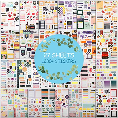 27 Blatt/1230+Goldfolie Planer Aufkleber 2025, Saisonal, Motivierend, Dekorative Aufkleber für Planer, Organisatoren, Tagebücher, Kalender - Unterschiedliche Themen Scrapbooking Sticker set Zubehör