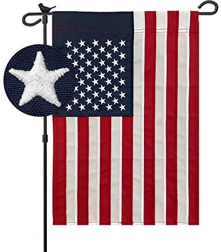Bradford Embroidered American Garden Flag 12x18 Double Sided, Small American USA Garden Flag for Outside America Yard Lawn Heavy Duty