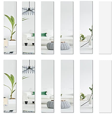 ZOCONE 12-Pack Mirror Stickers, 20 x 5cm Acrylic Wall Mirror Tiles, Self-Adhesive, Unbreakable, Shatterproof, Minimalist, Space Theme, Bedroom & Living Room Decor