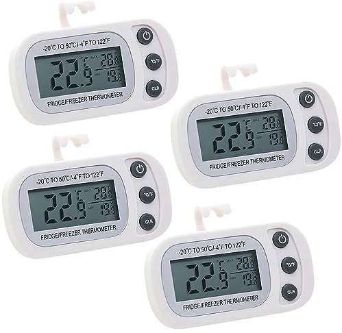 Lotvic Fridge Thermometer Digital, 4PCS Refrigerator Thermometers, Freezer Thermometer with Large LCD Display Min/Max °C/°F Function, Fridge Thermometers UK for Freezer Refrigerator (4 Pack White)