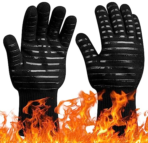 Flintronic Grillhandskar värmebeständiga brandbeständiga ugnshandskar handskydd grillhandskar, 800 °F/800 °C värmebeständiga ugnshandskar för grill, ugn, matlagning, lödning (svart)