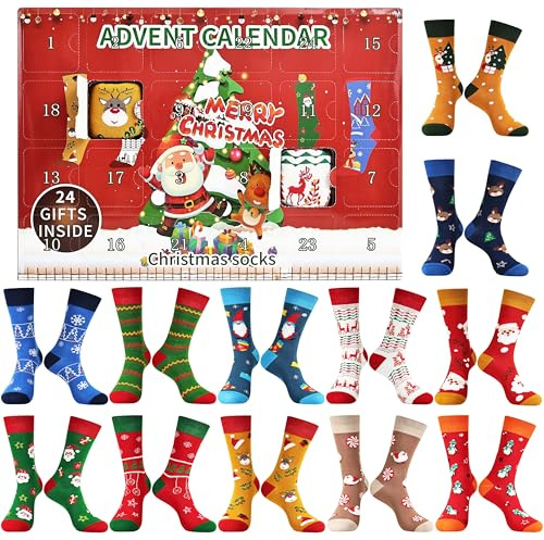 Jeasona Calendrier De l'Avent Homme/Femme 2026 12 Paires Chaussettes Noel 39-46 Calendrier De l Avent Adulte | Chaussettes de l'Avent