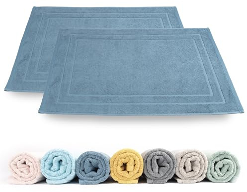 Rinsl Badvorleger Set Frottee Baumwolle 2-TLG., 50 x 70 cm (Blau) | Frottee 100% Baumwolle, 700 g/m², Schnelltrocknend, Saugfähig, Waschbar