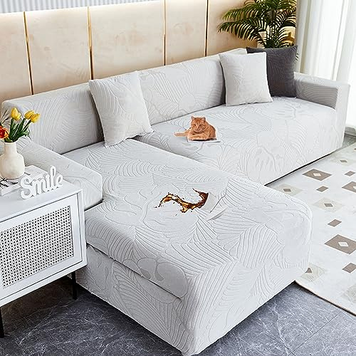 Sofa überzug L Form Wasserdicht,2 Stück Couch überzug Ecksofa L Form Rechts Links, Jacquard Chaiselongue Sofa Schonbezug ,Sofabezug Sofahusse Couchbezug für Sektionssofa (Light Gray 2, 2seats+3seats)