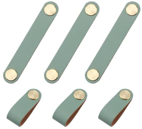 6 Ledergriffe für Möbel, Leder Knopf Schrankgriffe Knöpfe mit Schrauben | Möbelgriff Kunstleder für Kommode Schubladen, Kleiderschrank Küchenschränke (13.8x2,2cm)