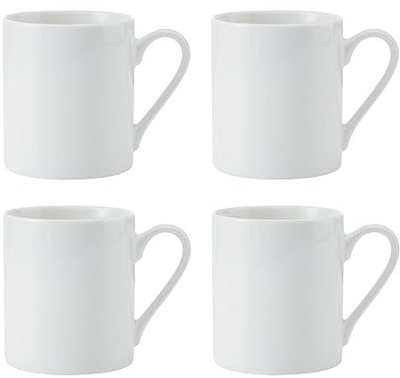 Mikasa Egret Set de tasses en porcelaine fine, 4x tasses blanches classiques pour le thé et le café, 380ml - Emballage cadeau et lavable au lave-vaisselle